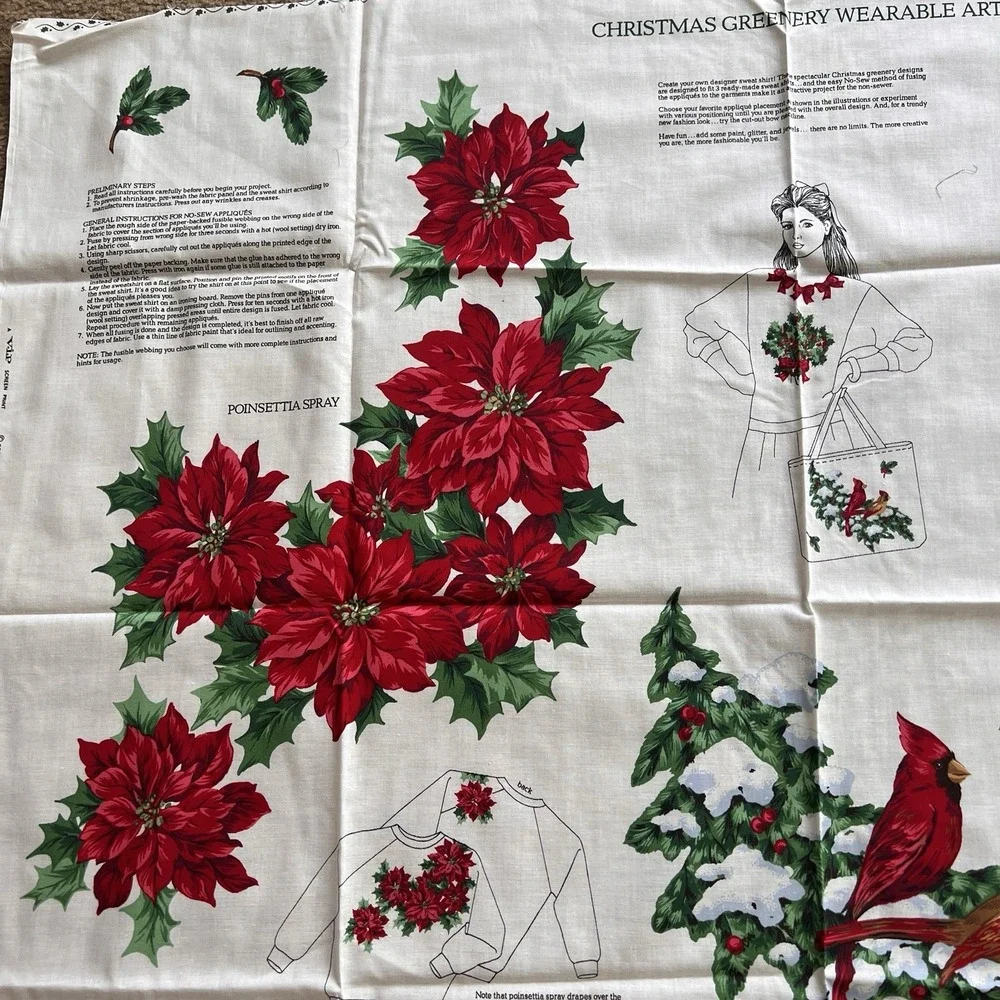 Christmas Greenery Wearable Art Pattern Panel Cranston Print Works Cardinals